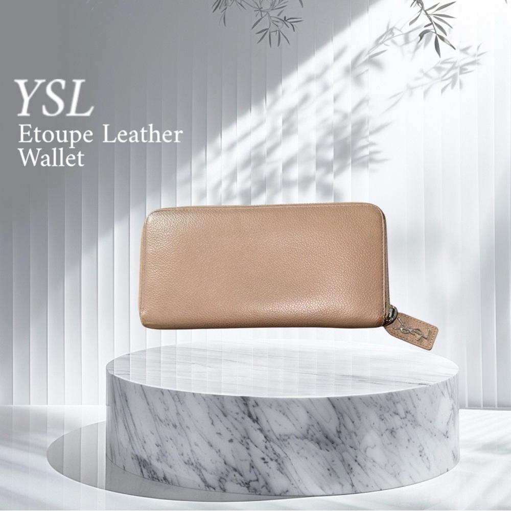 Saint Laurent Etoupe Leather Wallet with 12 Card Slots and Coin Pocket GUC